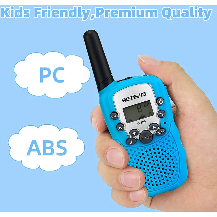 Retevis RT388 Kinder Walkie Talkie, Spielzeug mit großer Reichweite für 3-12 Jahre, 8 Kanal LCD Taschenlampe, Geschenke für Camping, Abenteuer, Wandern (1 Paar, blau) – Bild 7