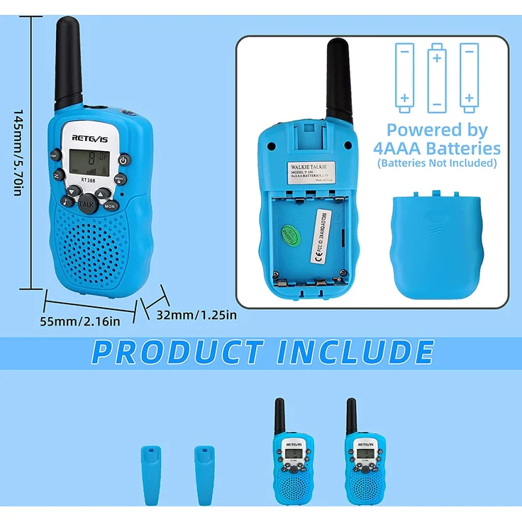 Retevis RT388 Kinder Walkie Talkie, Spielzeug mit großer Reichweite für 3-12 Jahre, 8 Kanal LCD Taschenlampe, Geschenke für Camping, Abenteuer, Wandern (1 Paar, blau) – Bild 8