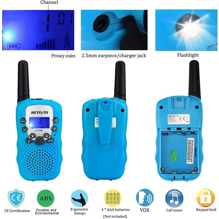 Retevis RT388 Kinder Walkie Talkie, Spielzeug mit großer Reichweite für 3-12 Jahre, 8 Kanal LCD Taschenlampe, Geschenke für Camping, Abenteuer, Wandern (1 Paar, blau) – Bild 3