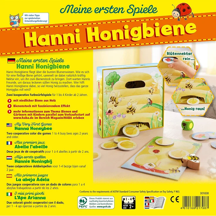 Haba 301838 - Meine ersten Spiele Hanni Honigbiene, kooperatives Farbwürfelspiel für 1-4 Spieler ab 2 Jahren, zum Farbenlernen – Bild 5