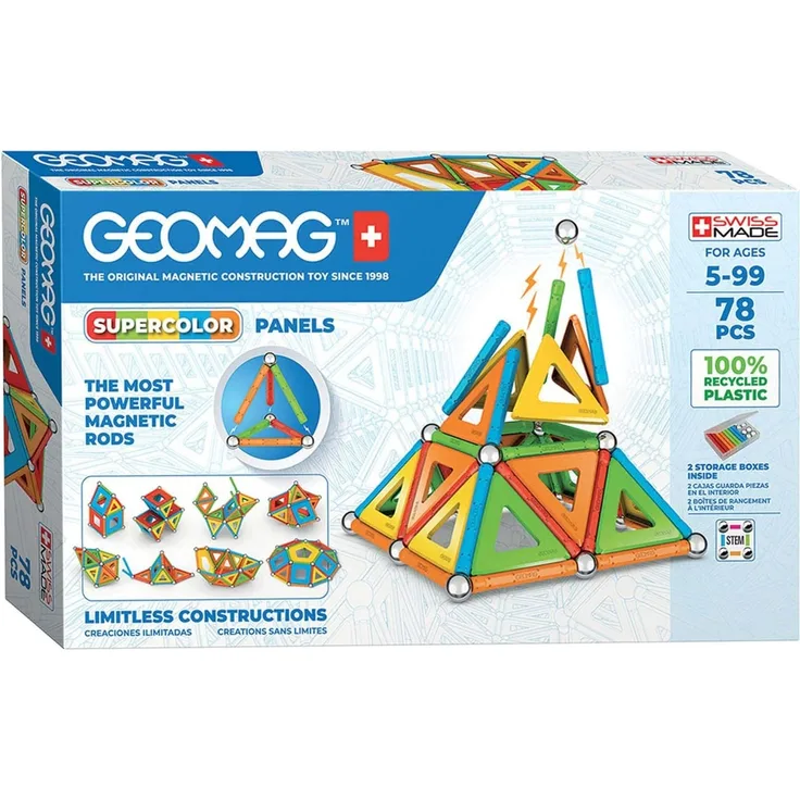 Geomag Baukasten SuperColor Panels, Neodym, 78 Teile
