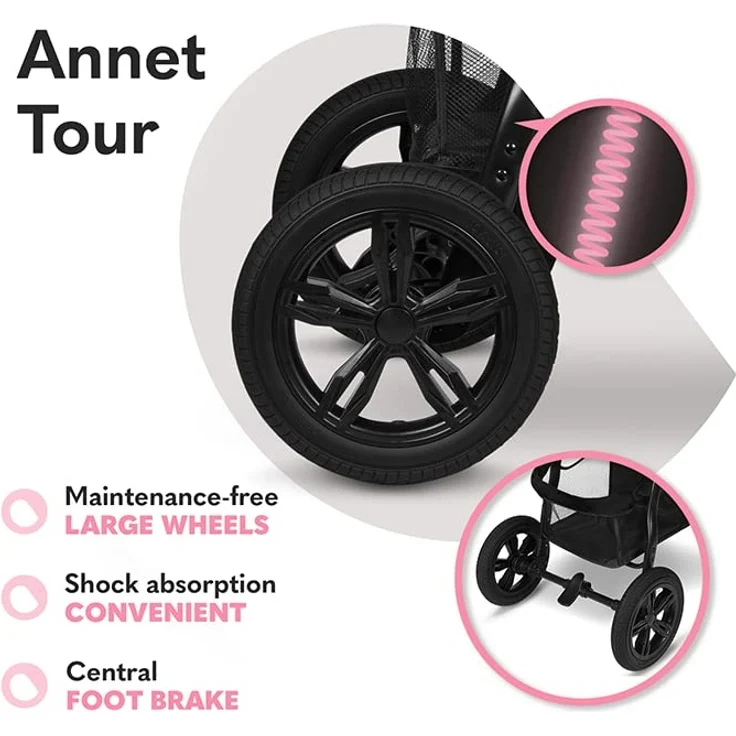 LIONELO Annet Tour Kinderwagen bis 22 kg, verstellbarer Griff, zusammenklappbar, verstellbare Rückenlehne bis zur Liegeposition, wartungsfreie Räder, XXL-Verdeck, 5-Punkt-Gurt, Einkaufskorb - Preisvergleich – Bild 6