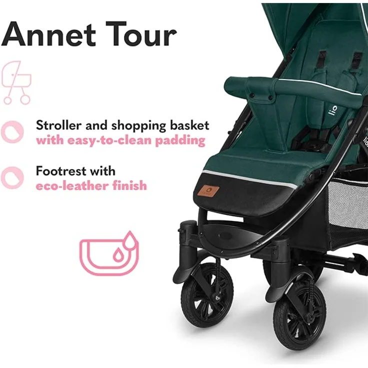 LIONELO Annet Tour Kinderwagen bis 22 kg, verstellbarer Griff, zusammenklappbar, verstellbare Rückenlehne bis zur Liegeposition, wartungsfreie Räder, XXL-Verdeck, 5-Punkt-Gurt, Einkaufskorb - Preisvergleich – Bild 7