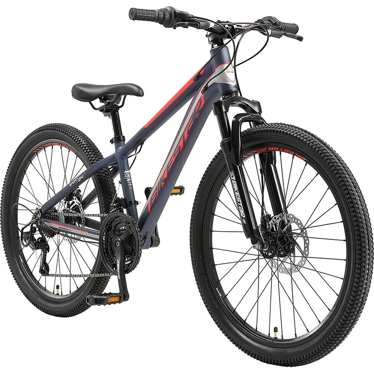 BIKESTAR Kinder Jugend Mountainbike 24 Zoll ab 9 Jahre | 21 Gang Hardtail MTB Sport Scheibenbremse Federgabel | Blau Rot - Preisvergleich