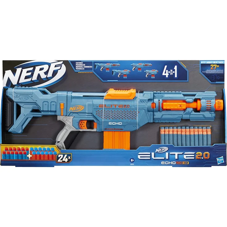 Nerf 'Elite 2.0 Echo CS-10' Blaster, ab 8 Jahren, Reichweite 27 m, eingebaute Erweiterungsmöglichkeiten, hellblau/orange – Bild 2