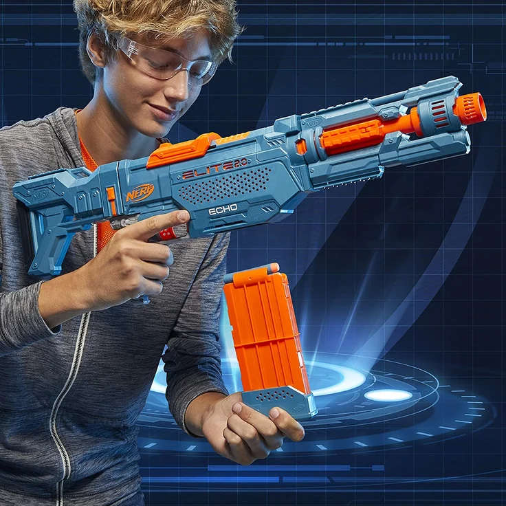 Nerf 'Elite 2.0 Echo CS-10' Blaster, ab 8 Jahren, Reichweite 27 m, eingebaute Erweiterungsmöglichkeiten, hellblau/orange – Bild 12