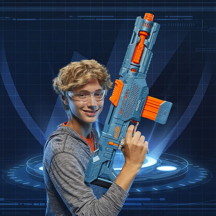 Nerf 'Elite 2.0 Echo CS-10' Blaster, ab 8 Jahren, Reichweite 27 m, eingebaute Erweiterungsmöglichkeiten, hellblau/orange – Bild 11