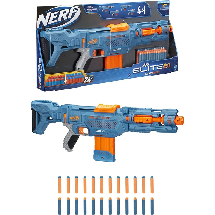Nerf 'Elite 2.0 Echo CS-10' Blaster, ab 8 Jahren, Reichweite 27 m, eingebaute Erweiterungsmöglichkeiten, hellblau/orange – Bild 3