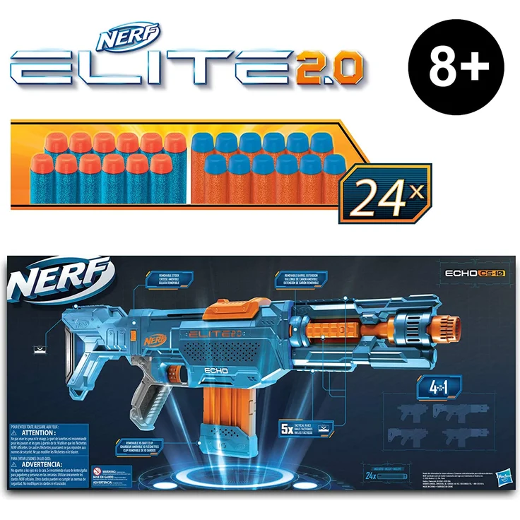 Nerf 'Elite 2.0 Echo CS-10' Blaster, ab 8 Jahren, Reichweite 27 m, eingebaute Erweiterungsmöglichkeiten, hellblau/orange – Bild 6