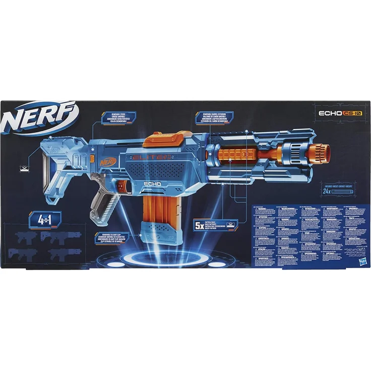 Nerf 'Elite 2.0 Echo CS-10' Blaster, ab 8 Jahren, Reichweite 27 m, eingebaute Erweiterungsmöglichkeiten, hellblau/orange – Bild 4