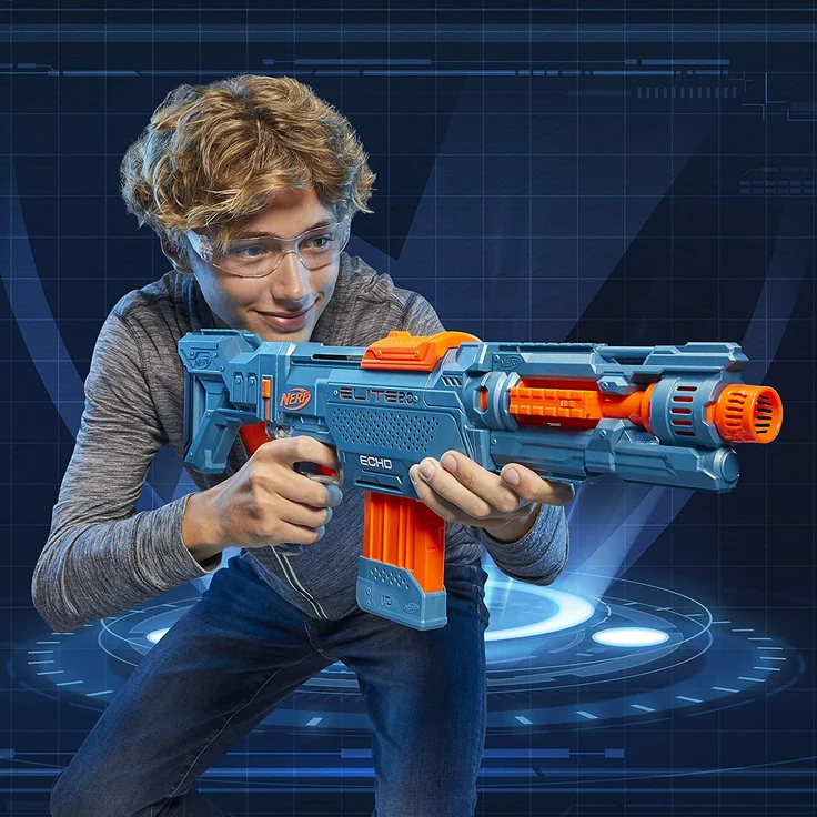 Nerf 'Elite 2.0 Echo CS-10' Blaster, ab 8 Jahren, Reichweite 27 m, eingebaute Erweiterungsmöglichkeiten, hellblau/orange – Bild 13