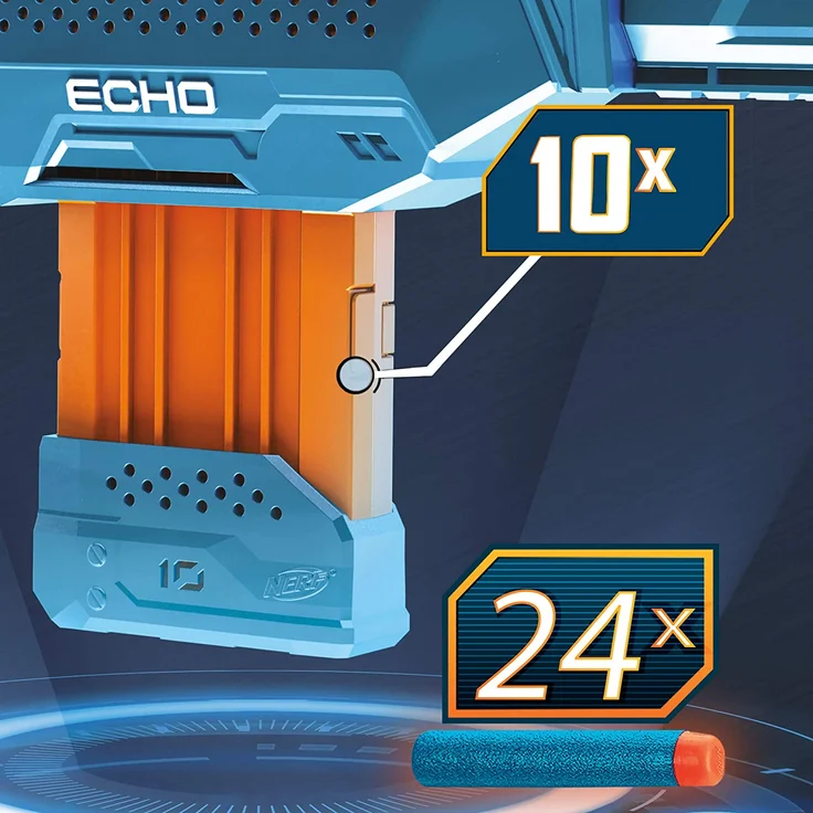 Nerf 'Elite 2.0 Echo CS-10' Blaster, ab 8 Jahren, Reichweite 27 m, eingebaute Erweiterungsmöglichkeiten, hellblau/orange – Bild 7