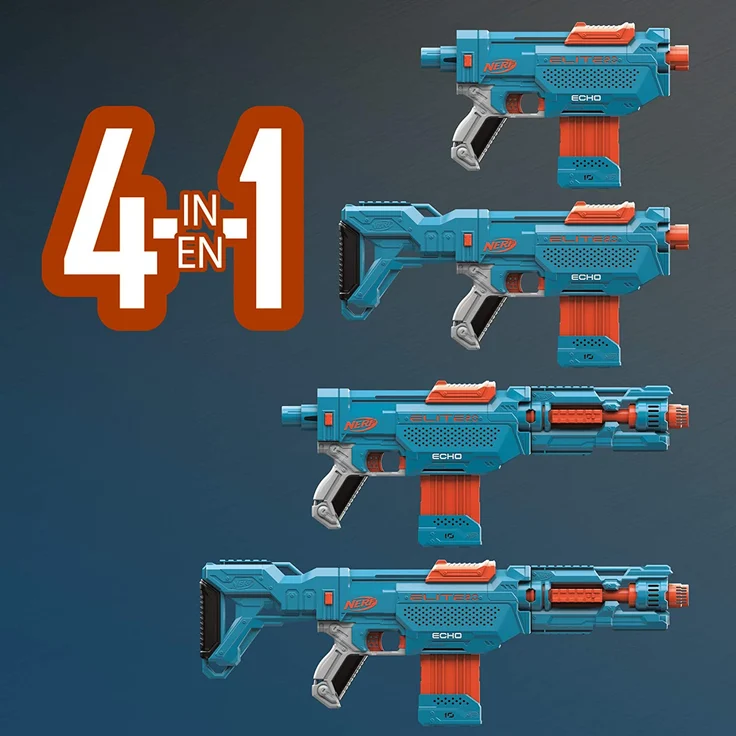Nerf 'Elite 2.0 Echo CS-10' Blaster, ab 8 Jahren, Reichweite 27 m, eingebaute Erweiterungsmöglichkeiten, hellblau/orange – Bild 5