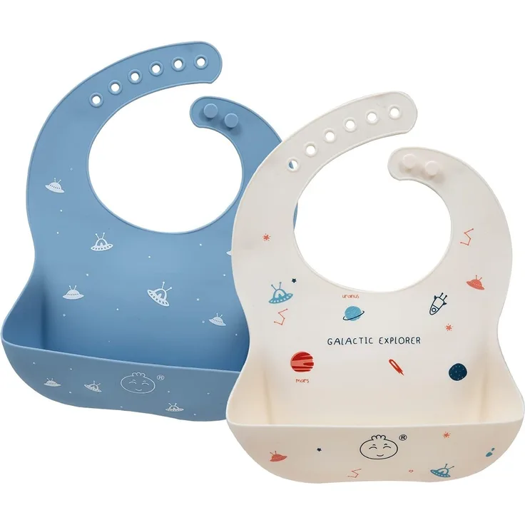 Little Dimsum Lätzchen Baby 2 Stück, Baby Silikon Lätzchen mit Auffangschale BPA-Frei, Wasserdicht, Abwaschbar, Leicht zu Reinigen Baby Essen Set