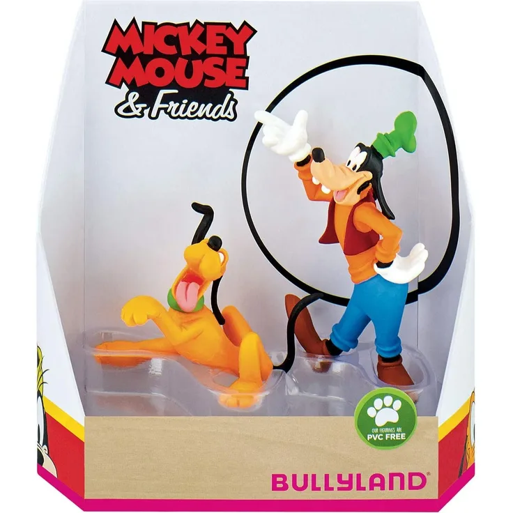 Bullyland 15085 - Spielfigurenset, Walt Disney Mickey Mouse Geschenkset-Pluto und Goofy, liebevoll handbemalte Figuren, PVC-frei, tolles Geschenk für Jungen und Mädchen zum fantasievollen Spielen
