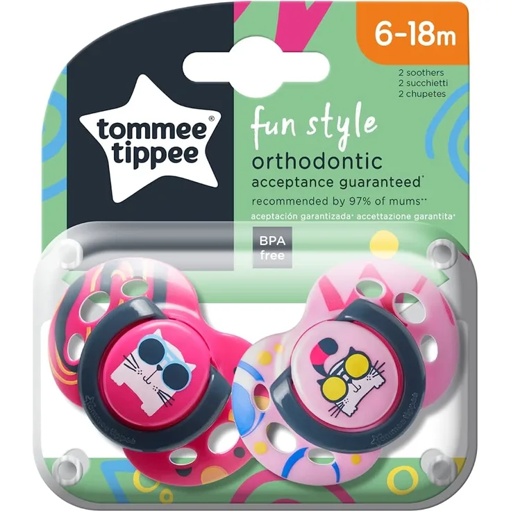 Tommee Tippee Closer to Nature Fun Style 2 Orthodontic Soothers 6-18m