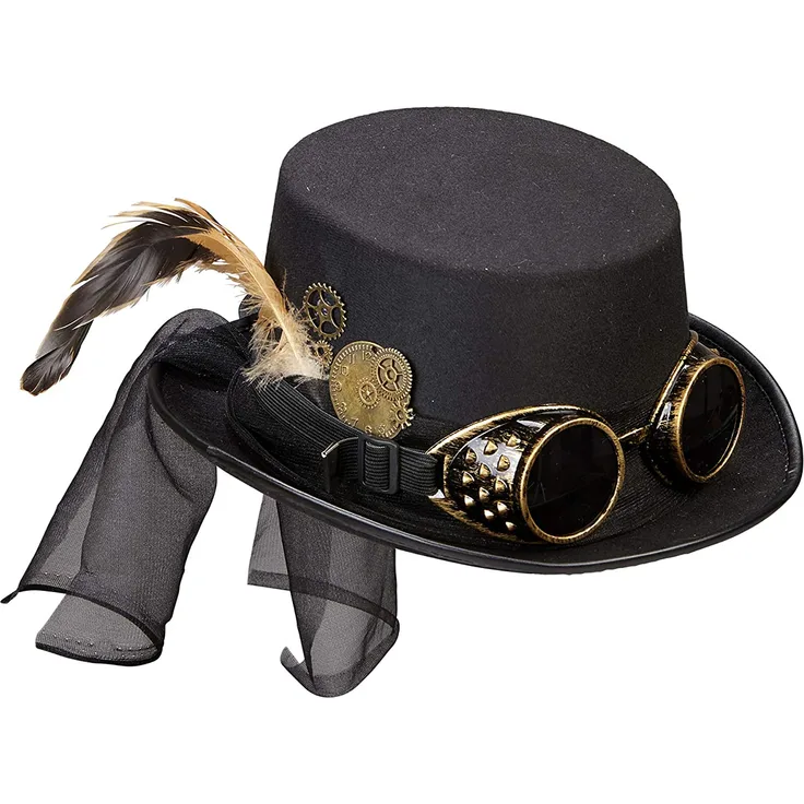 Widmann 60814 - Steampunk Zylinder, mit Brille und Zahnrad, viktorianische Steal, Kopfschmuck, Accessoire, Kostümzubehör, Mottoparty, Karneval