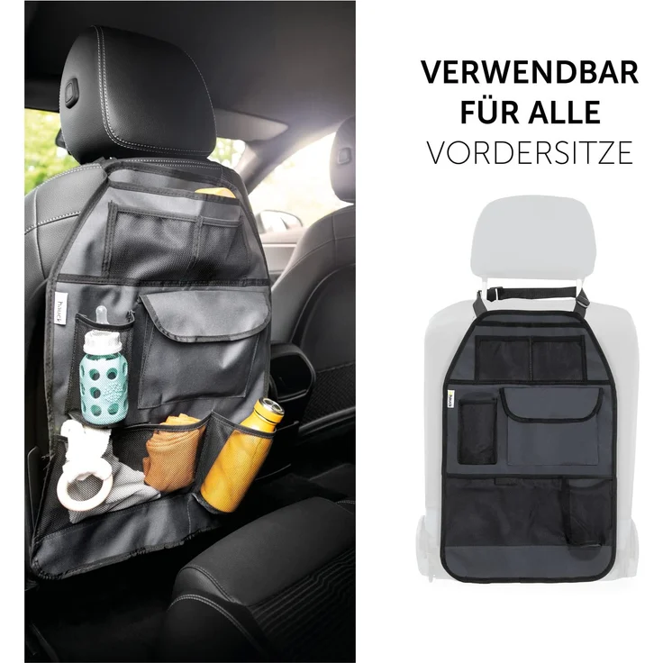 Hauck Cover Me Deluxe Rückenlehnenschutz/Rücksitzschoner, für Autositz, Trittschutz mit Rücksitz-Organizer und Getränkehalter, grau – Bild 3