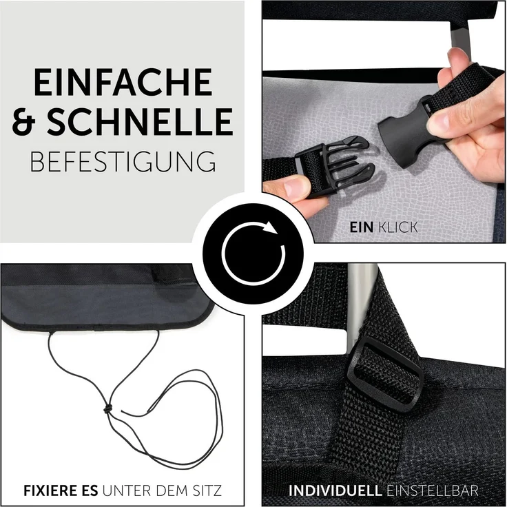 Hauck Cover Me Deluxe Rückenlehnenschutz/Rücksitzschoner, für Autositz, Trittschutz mit Rücksitz-Organizer und Getränkehalter, grau – Bild 4