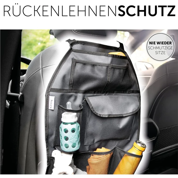 Hauck Cover Me Deluxe Rückenlehnenschutz/Rücksitzschoner, für Autositz, Trittschutz mit Rücksitz-Organizer und Getränkehalter, grau – Bild 6