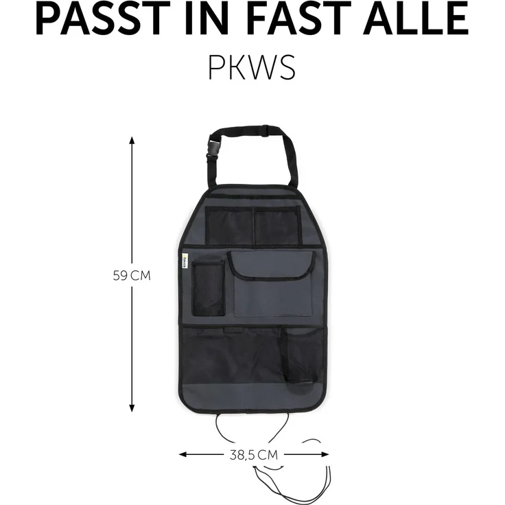 Hauck Cover Me Deluxe Rückenlehnenschutz/Rücksitzschoner, für Autositz, Trittschutz mit Rücksitz-Organizer und Getränkehalter, grau – Bild 7