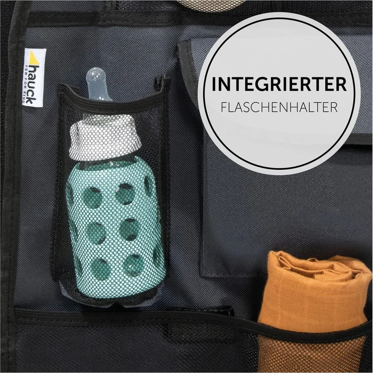 Hauck Cover Me Deluxe Rückenlehnenschutz/Rücksitzschoner, für Autositz, Trittschutz mit Rücksitz-Organizer und Getränkehalter, grau – Bild 5