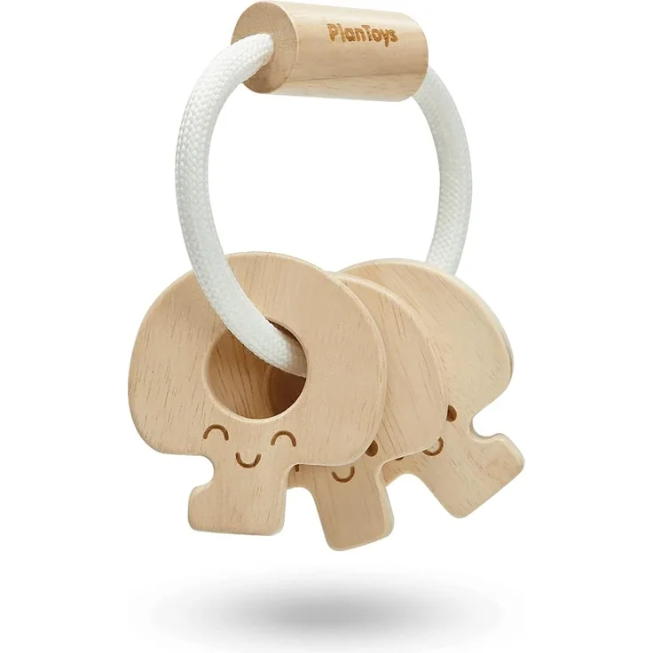 PlanToys Schlüsselbund Rassel aus Holz ab 4 Monaten Baby Key Rattle - Natural