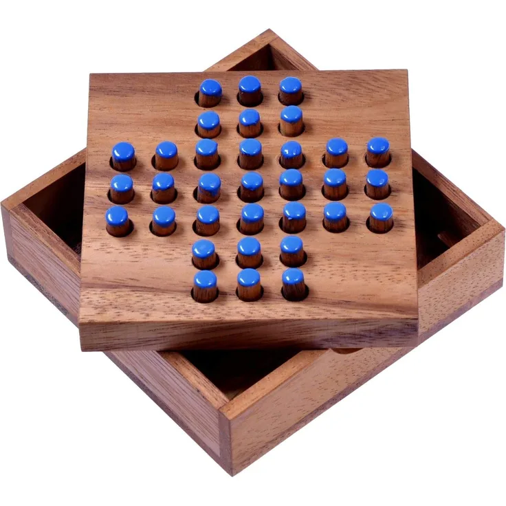 Solitär Gr. S - blaue Stecker - Spielfeld 11 x 11 cm - Solitaire - Knobelspiel