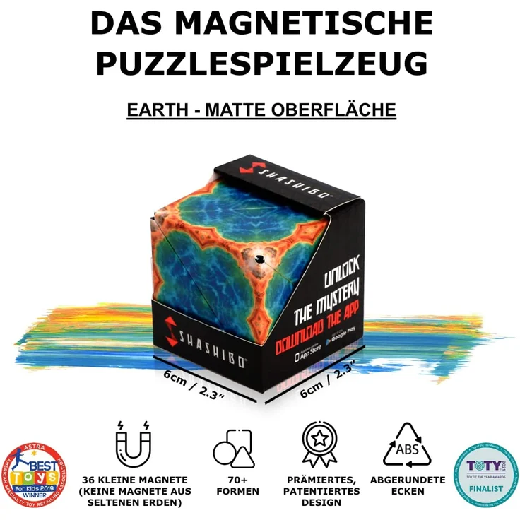SHASHIBO Formwechsel Zauberwürfel - Preisgekrönt, Patentiert - Anti Stress Spielzeug - 36 Seltenerdmagnete - 3D Infinity Cube - Shashibo Magnetwürfel in Über 70 Formen Verwandelbar (Earth) – Bild 2