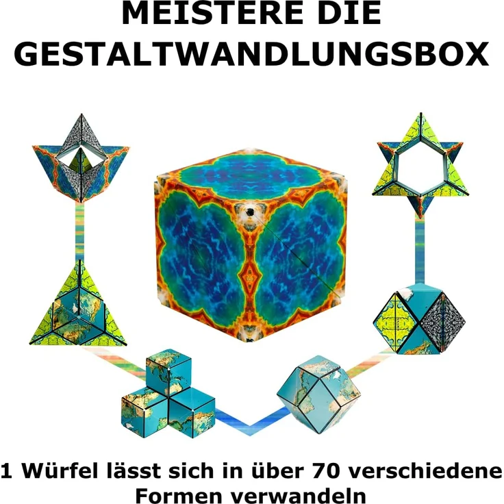 SHASHIBO Formwechsel Zauberwürfel - Preisgekrönt, Patentiert - Anti Stress Spielzeug - 36 Seltenerdmagnete - 3D Infinity Cube - Shashibo Magnetwürfel in Über 70 Formen Verwandelbar (Earth) – Bild 4