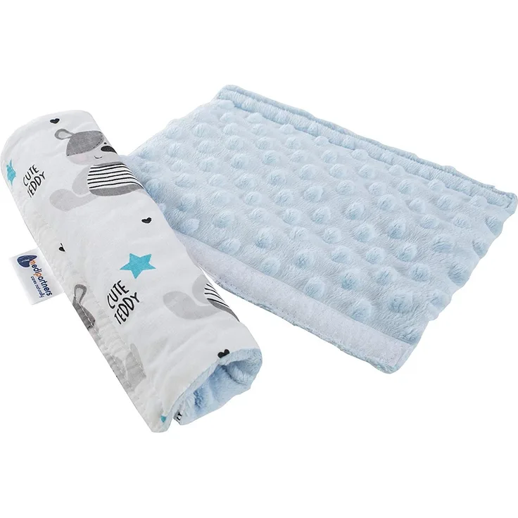 Gurtpolster Schulterpolster für Auto 17x22cm Baby 100% Baumwolle Minky Medi Partners doppelseitig Autogurt Gurtschutz Sportwagen scheuerstellen (Teddybär mit hellblauen Minky)