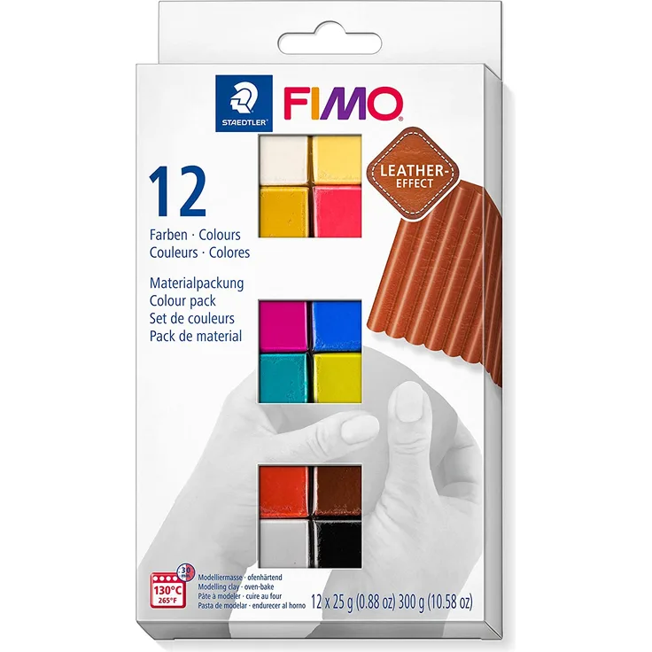 STAEDTLER Modelliermasse Fimo 12er sortierte Effektfarben Leder