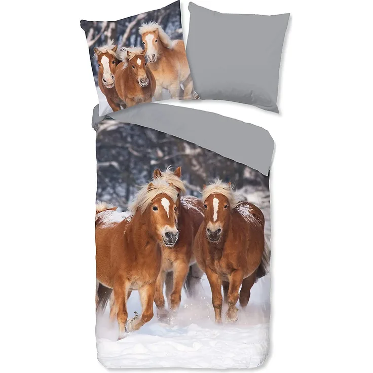 good morning Flanell Kids Bettwäsche 2 teilig Bettbezug 135 x 200 cm Kopfkissenbezug 80 x 80 cm Happy Horses 2691. 99. 08 Multi