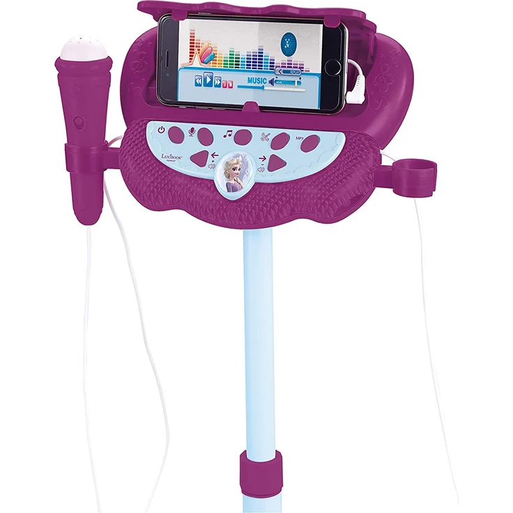 Lexibook S160FZ Disney Frozen Die Eiskönigin Standlichtlautsprecher für Kinder, musikalisches Spiel, verstellbare Höhe, lichteffekte, 2 Mikrofone inklusive, MP3-Stecker, Audiokabel-Stecker, lila/blau – Bild 4