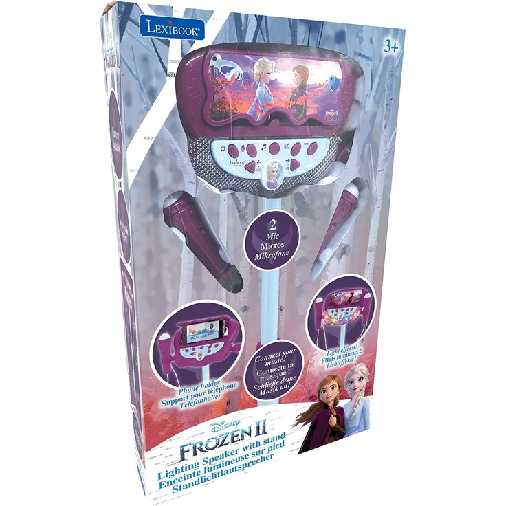 Lexibook S160FZ Disney Frozen Die Eiskönigin Standlichtlautsprecher für Kinder, musikalisches Spiel, verstellbare Höhe, lichteffekte, 2 Mikrofone inklusive, MP3-Stecker, Audiokabel-Stecker, lila/blau – Bild 6