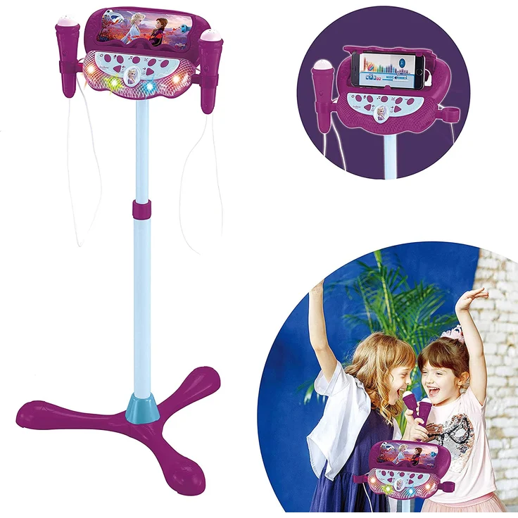 Lexibook S160FZ Disney Frozen Die Eiskönigin Standlichtlautsprecher für Kinder, musikalisches Spiel, verstellbare Höhe, lichteffekte, 2 Mikrofone inklusive, MP3-Stecker, Audiokabel-Stecker, lila/blau – Bild 1