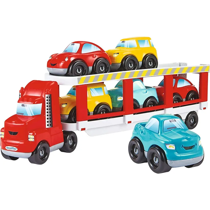 Ecoiffier - Abrick Autotransporter Spielzeug - großer LKW inkl. 6 Spielzeug-Autos, mit befahrbarer Rampe, für Jungen und Mädchen ab 18 Monaten - Preisvergleich