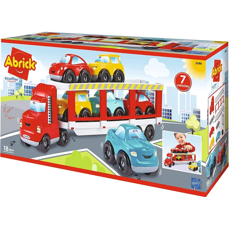 Ecoiffier - Abrick Autotransporter Spielzeug - großer LKW inkl. 6 Spielzeug-Autos, mit befahrbarer Rampe, für Jungen und Mädchen ab 18 Monaten - Preisvergleich – Bild 3