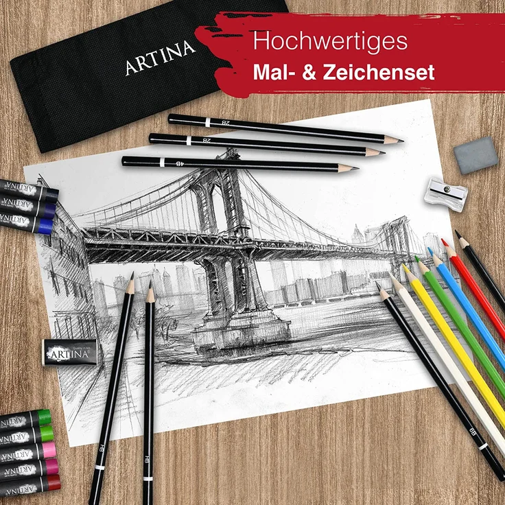 Artina 122 Teile XXL Mega Malset Staffelei Set Michelangelo – Komplett Malset Acryl, Zeichenset, Buntstifte, Farbset, Leinwand, Pinselset für Erwachsene & Kinder - Preisvergleich – Bild 6