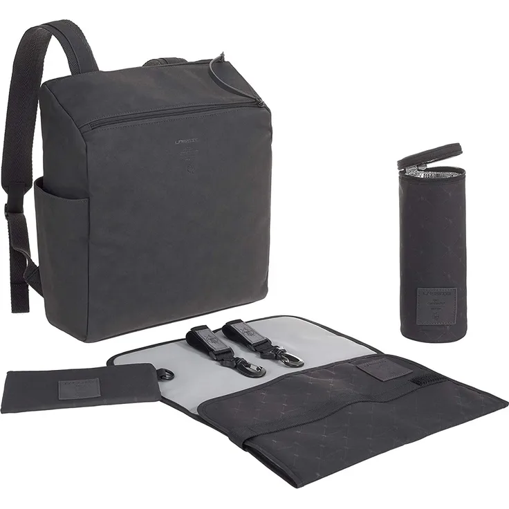 LÄSSIG Baby Wickelrucksack Wickeltasche mit Zubheör veganes Leder/Tender Backpack anthracite