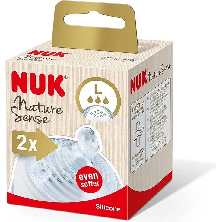 NUK Nature Sense Trinksauger für Babyflaschen | 6–18 Monate |Anti-Colic-Ventil | Größe L | BPA-frei | 2 Stück – Bild 1