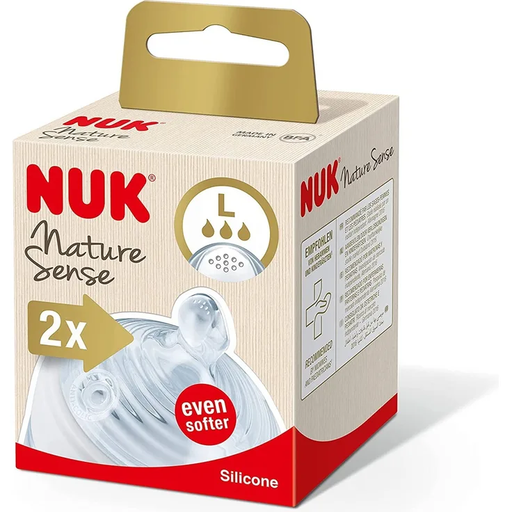 NUK Nature Sense Trinksauger für Babyflaschen | 6–18 Monate |Anti-Colic-Ventil | Größe L | BPA-frei | 2 Stück