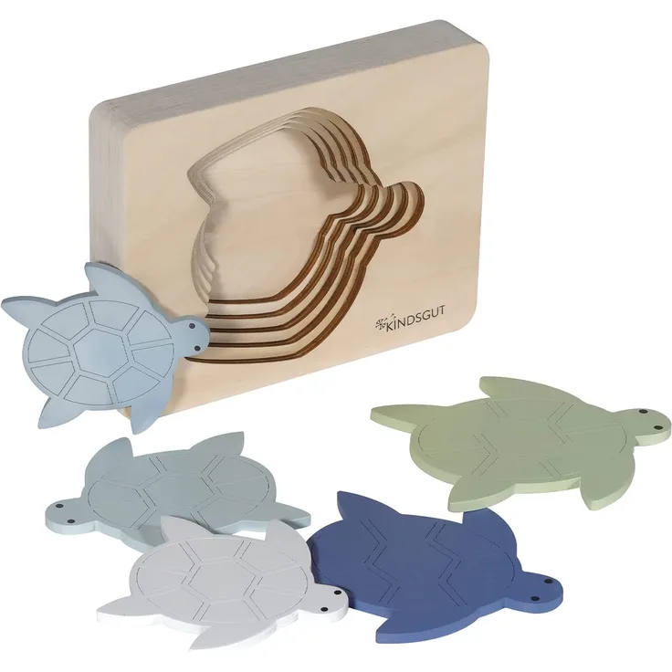 Kindsgut Tier-Puzzle, Lagen-Puzzle, Motorik-Spielzeug aus Holz, praktische Größe für zuhause und unterwegs, Schildkröte