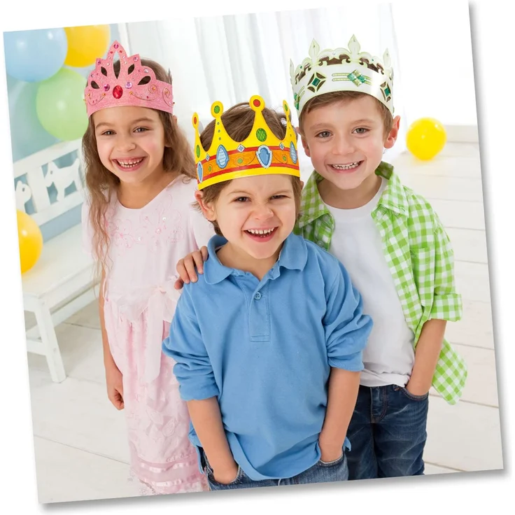 folia 23309 - Kinderkronen, aus Pappe, in 3 Formen sortiert, 6 Stück, weiß, zum selbst Bemalen und Gestalten, für Kinder, Jungen und Mädchen, ideal für Kindergeburtstage und Partys – Bild 6