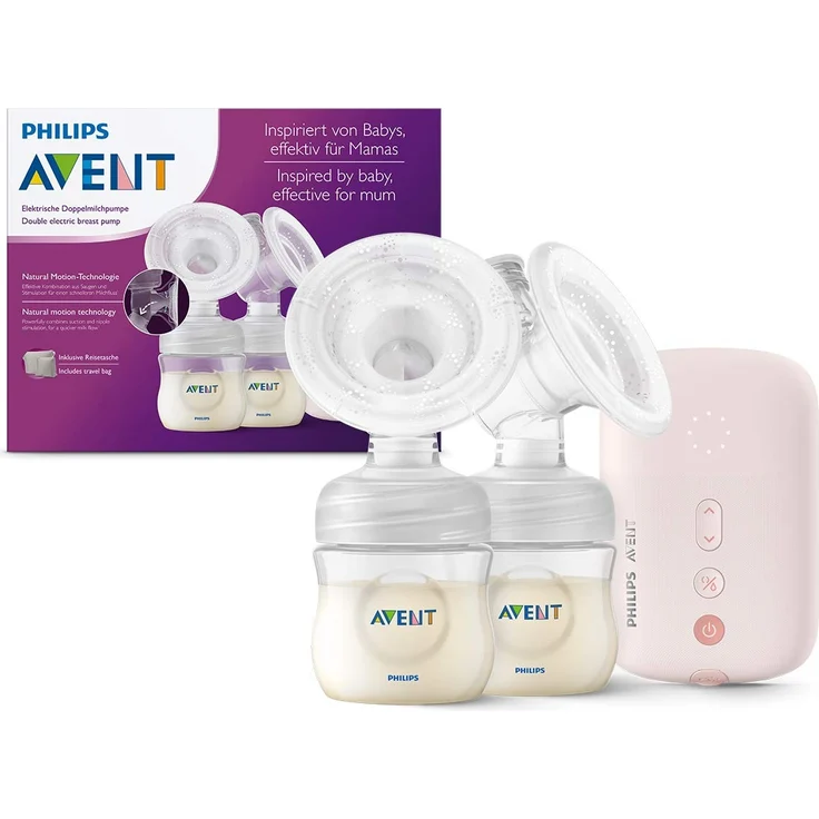 Avent breast pump Philips Avent SCF397/11 electric breast pump double breast pump flexible silicone pillow natural bottle silent motor pink – Bild 1