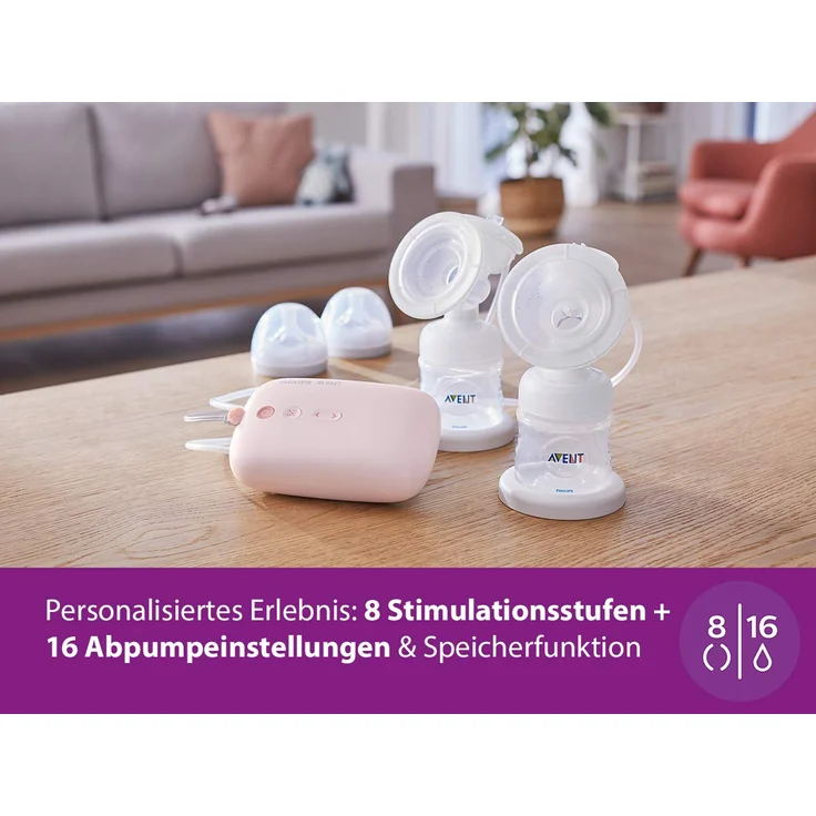 Avent breast pump Philips Avent SCF397/11 electric breast pump double breast pump flexible silicone pillow natural bottle silent motor pink – Bild 6