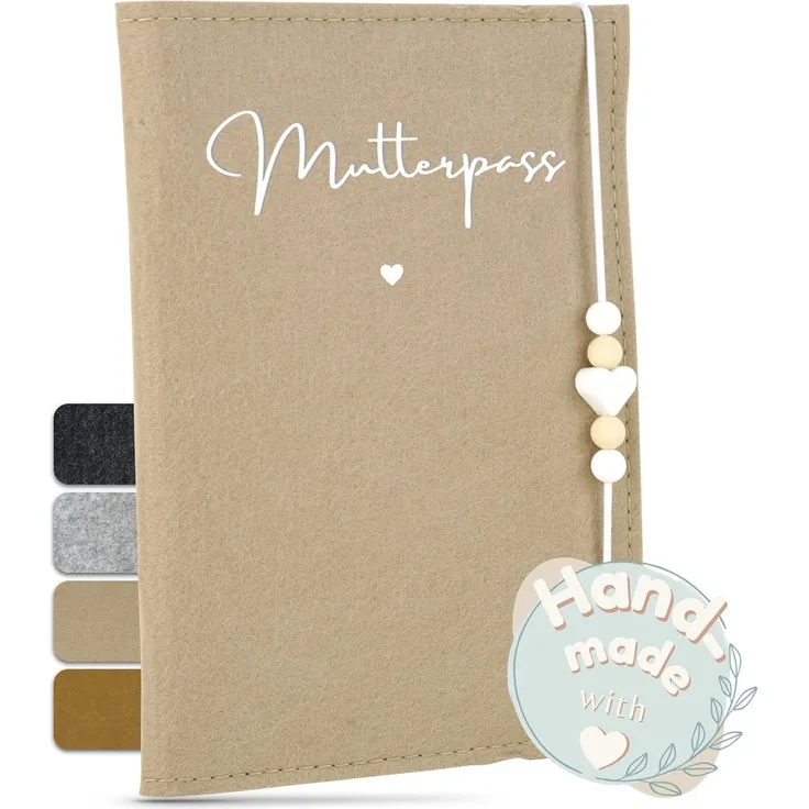 MAHEWA® Premium Mutterpass-Hülle aus Filz-Stoff | Mutterpass-Organizer Mutterpass-Tasche Schutzhülle | Umschlag Etui Mappe Mutterschaftspass | Einband Mutterpass"Mutterpass" Beige