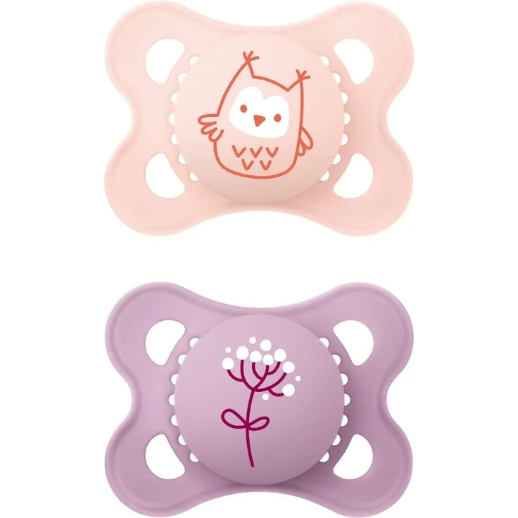 MAM Schnuller Original, 2er Set Schnuller mit Sauger aus Silikon SkinSoftTM extra weich, mit Aufbewahrungstasche für Schnuller, limitierte Auflage, 2-6 Monate, Rosa/Violett, matt, Mädchen – Bild 1