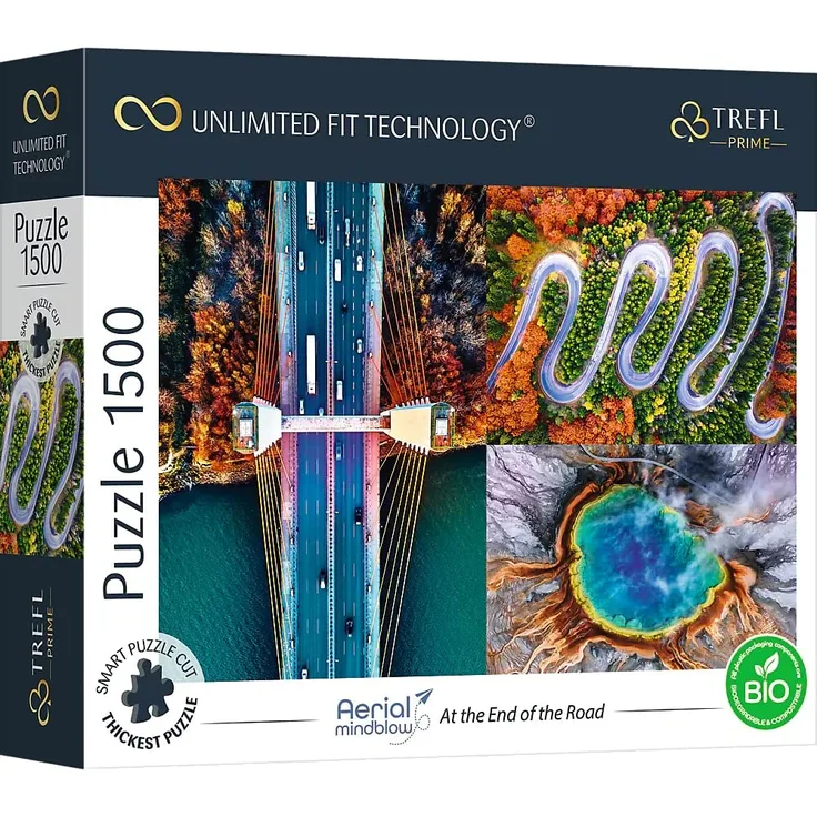 Trefl 26191 1500 Elemente, dickster Karton, Bio, ECO, Luftlandschaft, Collage, Unterhaltung für Erwachsene und Kinder ab 12 Jahren, UFT-Puzzle Aerial Mindblow: at The End of The Road
