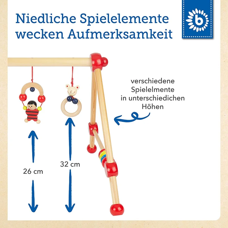 Bieco Spieltrapez | Spielbogen für Babys -Figuren, Rasseln, Kugeln | Spielebogen Holz Baby | Spieltrapez Holz | Baby Mobile Holz | Activity Center Baby Gym | Holzspielzeug Baby | Baby Spielzeug – Bild 3